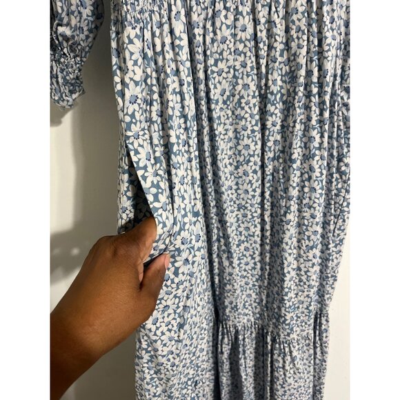 Madewell Lucie Smocked Floral Midi Dress With Puff Sleeves Medium - Picture 7 of 16